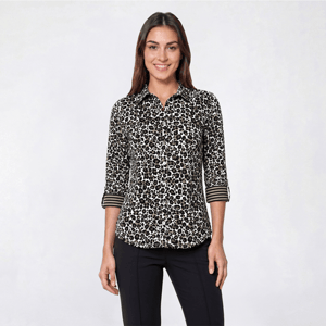 Petite Emily Daniels 3/4 Roll Sleeve Leopard Button Down